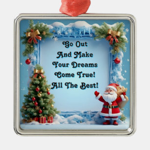 Santa Claus by a Festive Christmas Tree Metal Tree Decoration