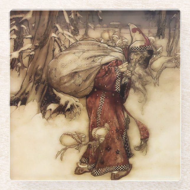 “Santa Claus” by Arthur Rackham Glass Coaster (Front)