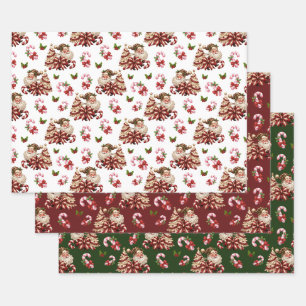 Santa Claus Candy Cane Pattern Christmas Wrapping Paper Sheet
