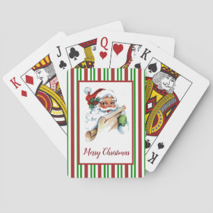 Santa Claus Candy Cane Pattern Your Greeting Playing Cards