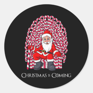 Santa Claus Candy Cane Throne Christmas Boys Girls Classic Round Sticker