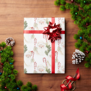 Santa Claus Candy Canes Christmas Gift Wrapping Paper