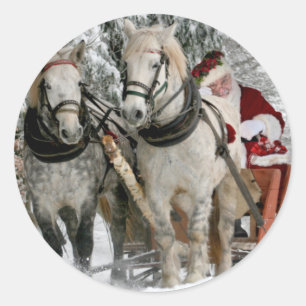Santa Claus Carriage Christmas Holiday Classic Round Sticker