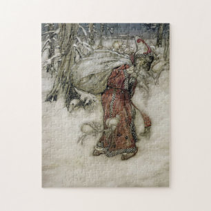 Santa Claus Carrying a Sack of Gifts through Snow Jigsaw Puzzle