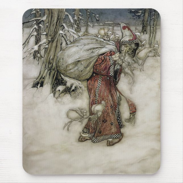 Santa Claus Carrying a Sack of Gifts through Snow Mouse Mat (Front)