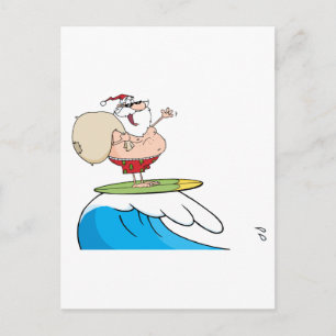 Santa Claus Carrying His Sack While Surfing Holiday Postcard