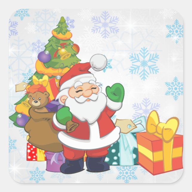  Santa Claus Carrying Presents Square Sticker (Front)