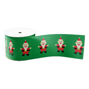 Santa Claus Cartoon Green Red Cute Fun Christmas Grosgrain Ribbon