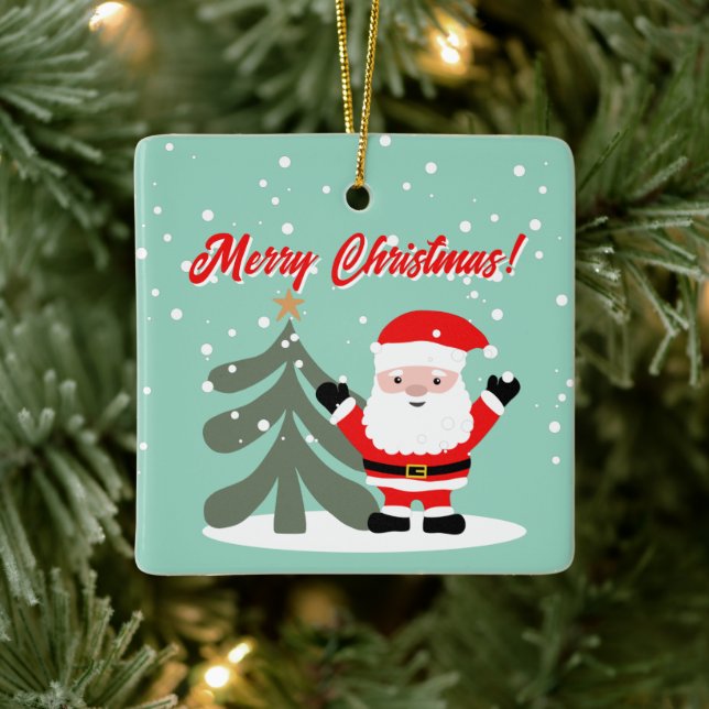 Santa Claus cartoon with Christmas tree custom Ceramic Ornament (Tree)