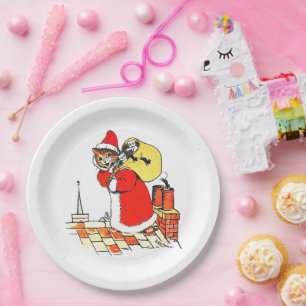 Santa Claus Cat, Louis Wain Paper Plate