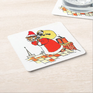 Santa Claus Cat, Louis Wain Square Paper Coaster