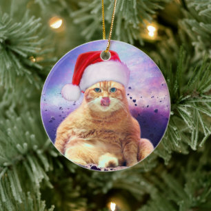 Santa Claus Cat Moon Ceramic Tree Decoration