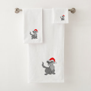 Santa Claus cat with a red santa hat Bath Towel Set