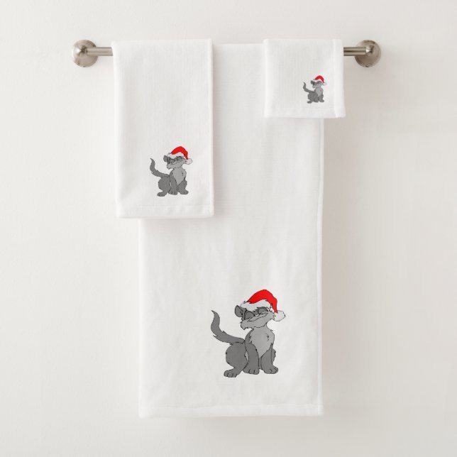 Santa Claus cat with a red santa hat Bath Towel Set (Insitu)