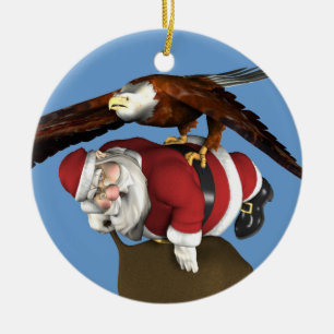Santa Claus Caught By Bald Eagle Ceramic Tree Decoration