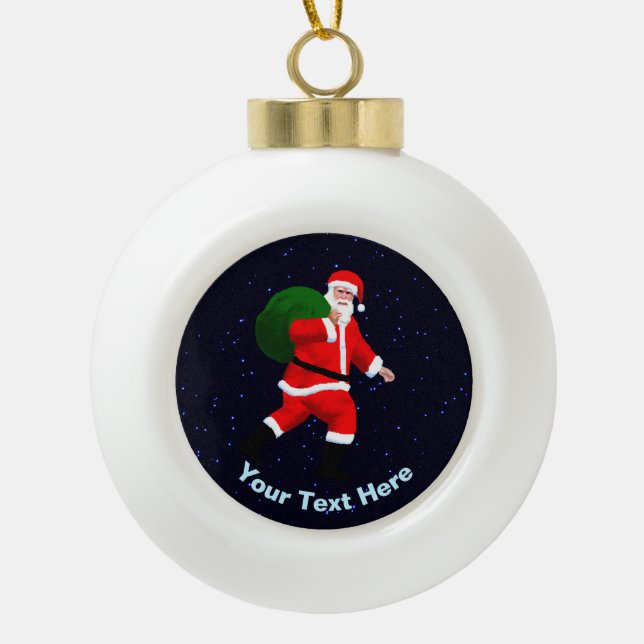 Santa Claus Ceramic Ball Christmas Ornament (Front)