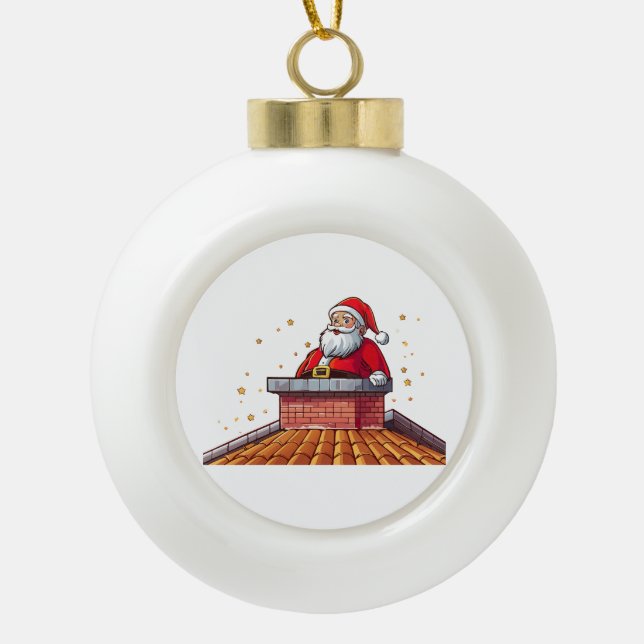 Santa Claus Ceramic Ball Christmas Ornament (Front)