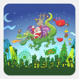 Santa Claus Changed his Reindeer for a Dragon Square Sticker