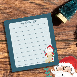 Santa Claus Checking His List Blue Holiday Notepad