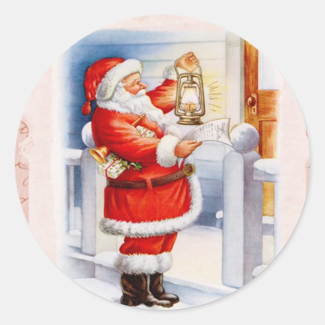 Santa Claus checking his list Classic Round Sticker (Front)