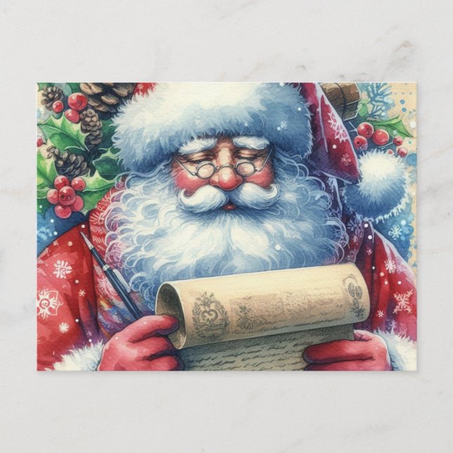 Santa Claus Checking His List Holiday  Postcard (Front)