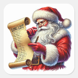 Santa Claus Checking His Long List of Gifts Square Sticker