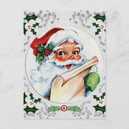 Santa Claus Checking List Snowflake Holly Frame Postcard