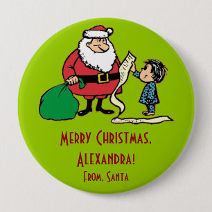 Santa Claus Child's List Christmas Gift Tag Button