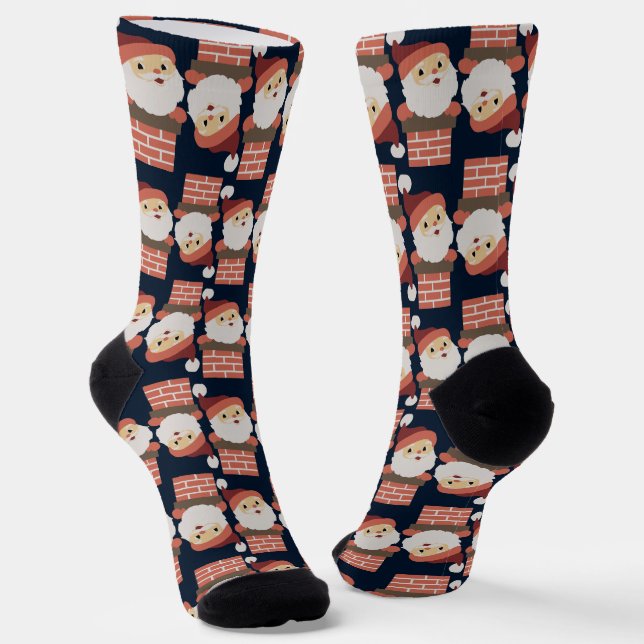 Santa Claus Chimney Christmas Pattern Socks (Angled)