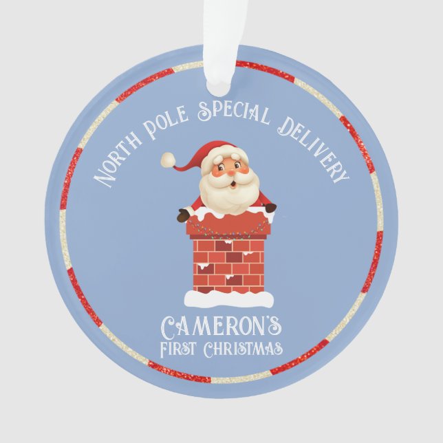Santa Claus Chimney Custom Photo First Christmas Ornament (Front)