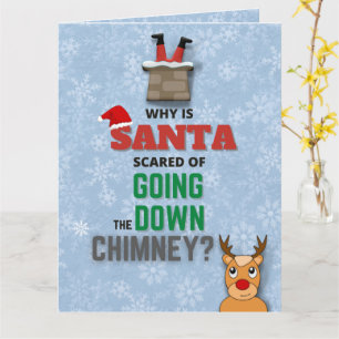 Santa Claus chimney snowflakes funny joke blue Card