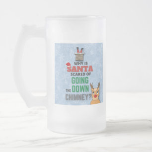 Santa Claus chimney snowflakes funny joke blue Frosted Glass Beer Mug