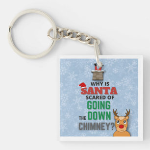 Santa Claus chimney snowflakes funny joke blue Key Ring