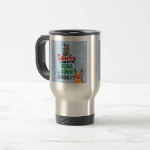 Santa Claus chimney snowflakes funny joke blue  Travel Mug
