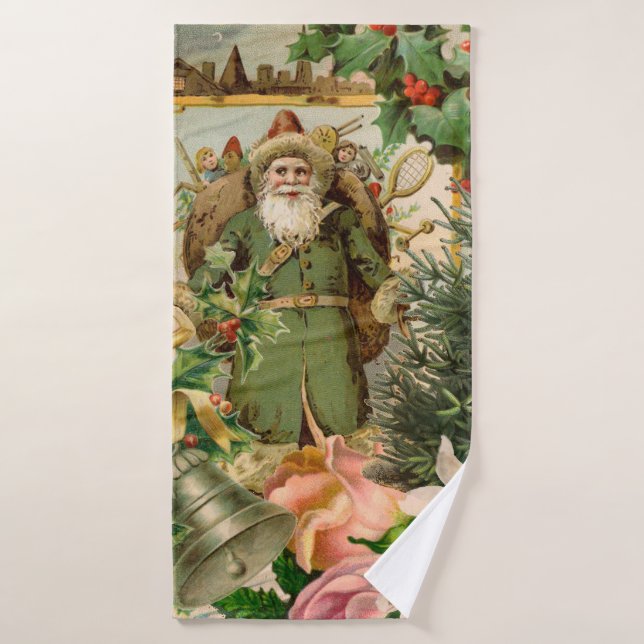 Santa Claus Christmas Antique Beautiful Art Bath Towel Set (Bath Towel)