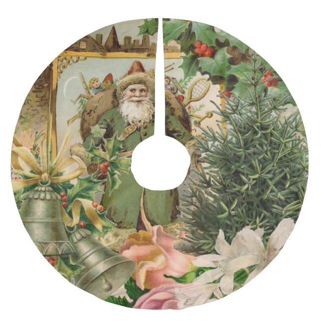 Santa Claus Christmas Antique Beautiful Art Brushed Polyester Tree Skirt (Front)