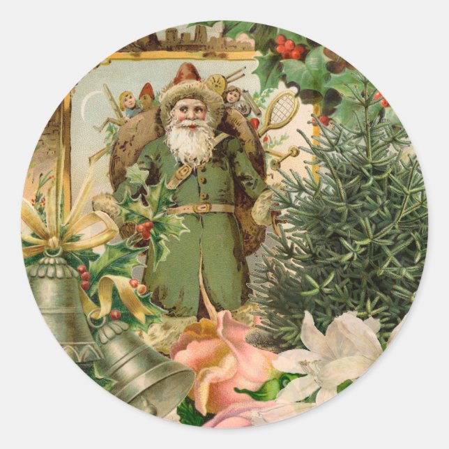 Santa Claus Christmas Antique Beautiful Art Classic Round Sticker (Front)