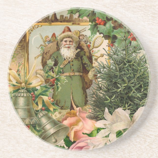 Santa Claus Christmas Antique Beautiful Art Coaster (Front)