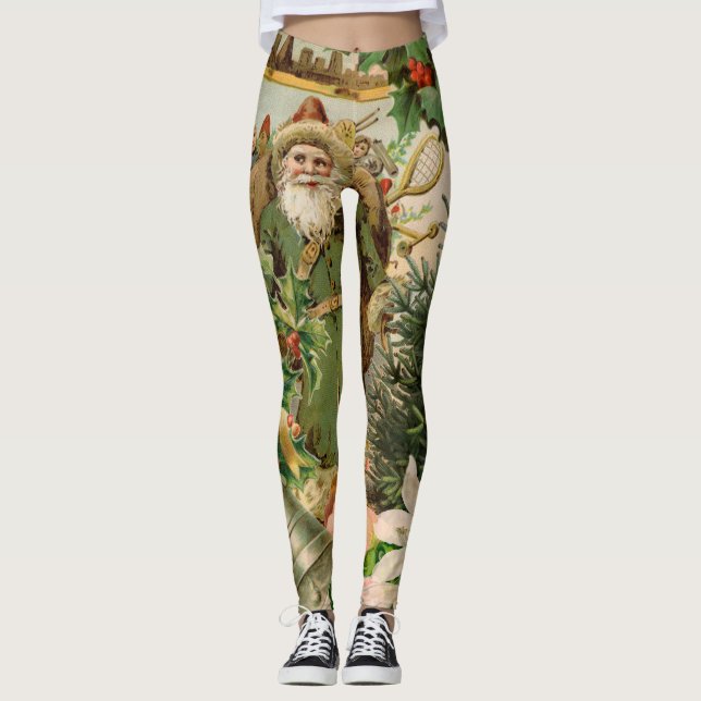 Santa Claus Christmas Antique Beautiful Art Leggings (Front)