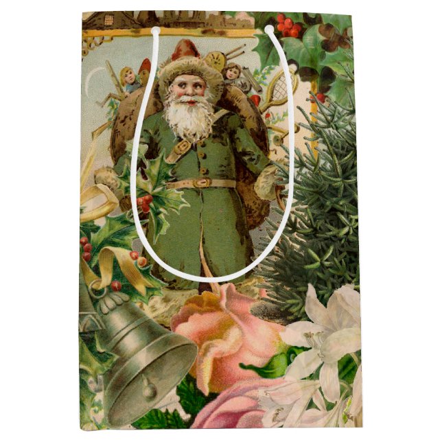 Santa Claus Christmas Antique Beautiful Art Medium Gift Bag (Front)