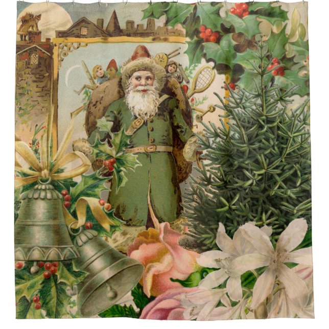 Santa Claus Christmas Antique Beautiful Art Shower Curtain (Front)