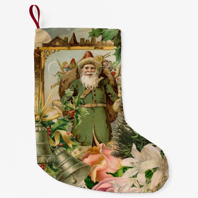 Santa Claus Christmas Antique Beautiful Art Small Christmas Stocking (Front)