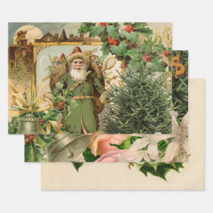 Santa Claus Christmas Antique Beautiful Art Wrapping Paper Sheet