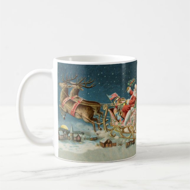 Santa Claus Christmas Antique Sleigh Reindeer Coffee Mug (Left)
