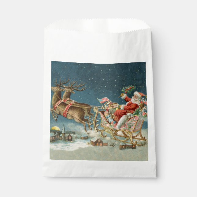 Santa Claus Christmas Antique Sleigh Reindeer Favour Bags (Front)