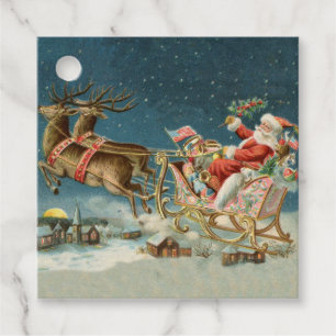 Santa Claus Christmas Antique Sleigh Reindeer Favour Tags