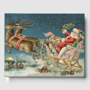 Santa Claus Christmas Antique Sleigh Reindeer Guest Book
