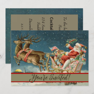 Santa Claus Christmas Antique Sleigh Reindeer Invitation