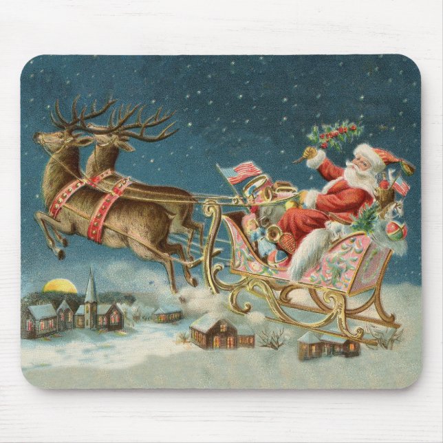 Santa Claus Christmas Antique Sleigh Reindeer Mouse Mat (Front)