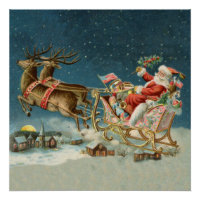 Santa Claus Christmas Antique Sleigh Reindeer